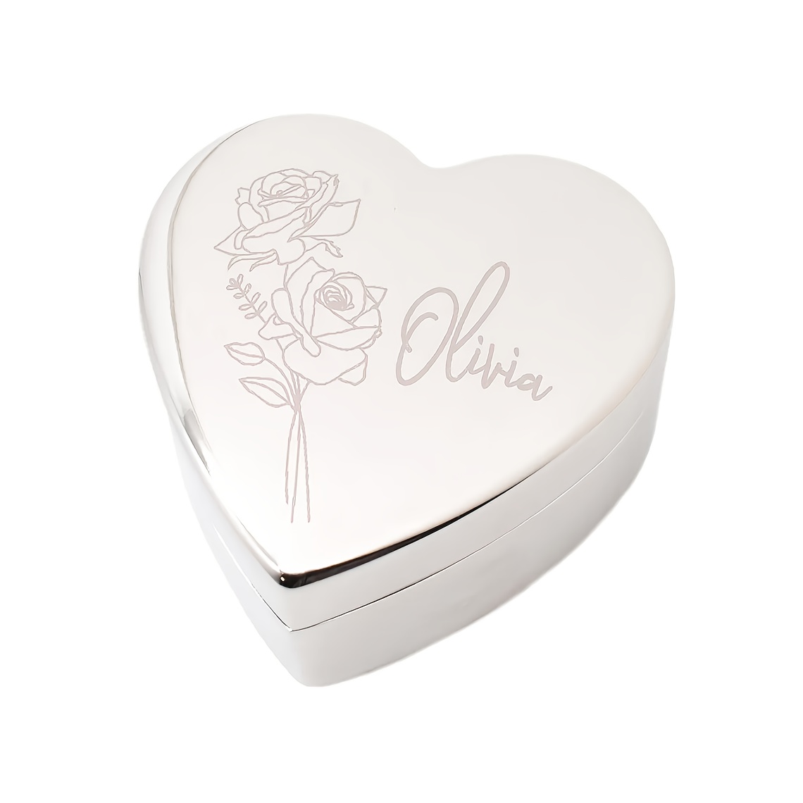 Personalized Beautiful Engraved Heart Jewelry Box with June Birthday Rose Pattern
